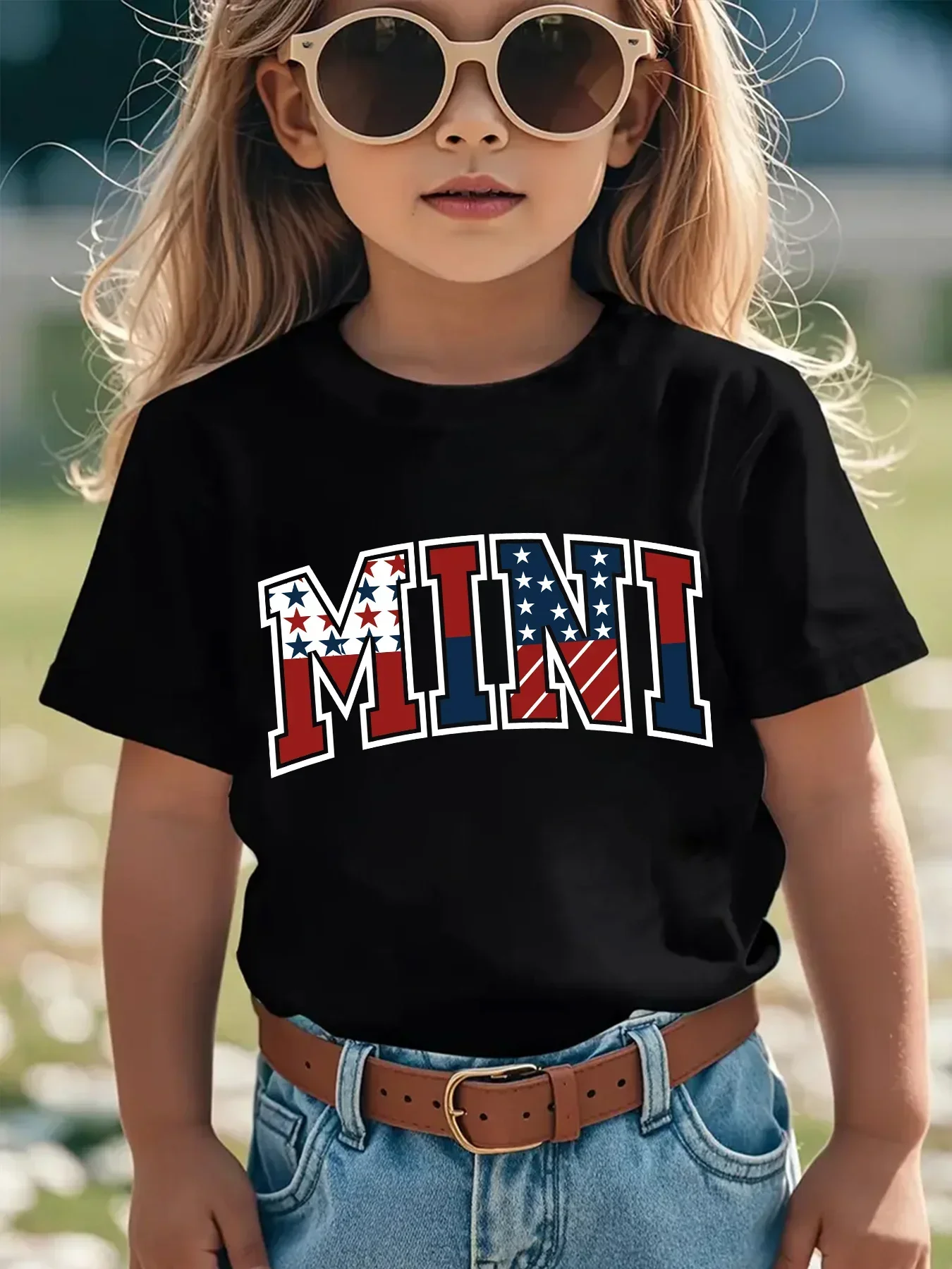 Vintage Fashion Font - Maglietta per Bambini con Bandiera USA,