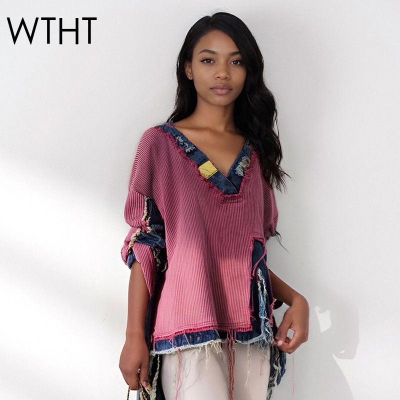 Vintage Fashion Influencer - WTHT Moda Donna Impiombato Denim Irregolare
