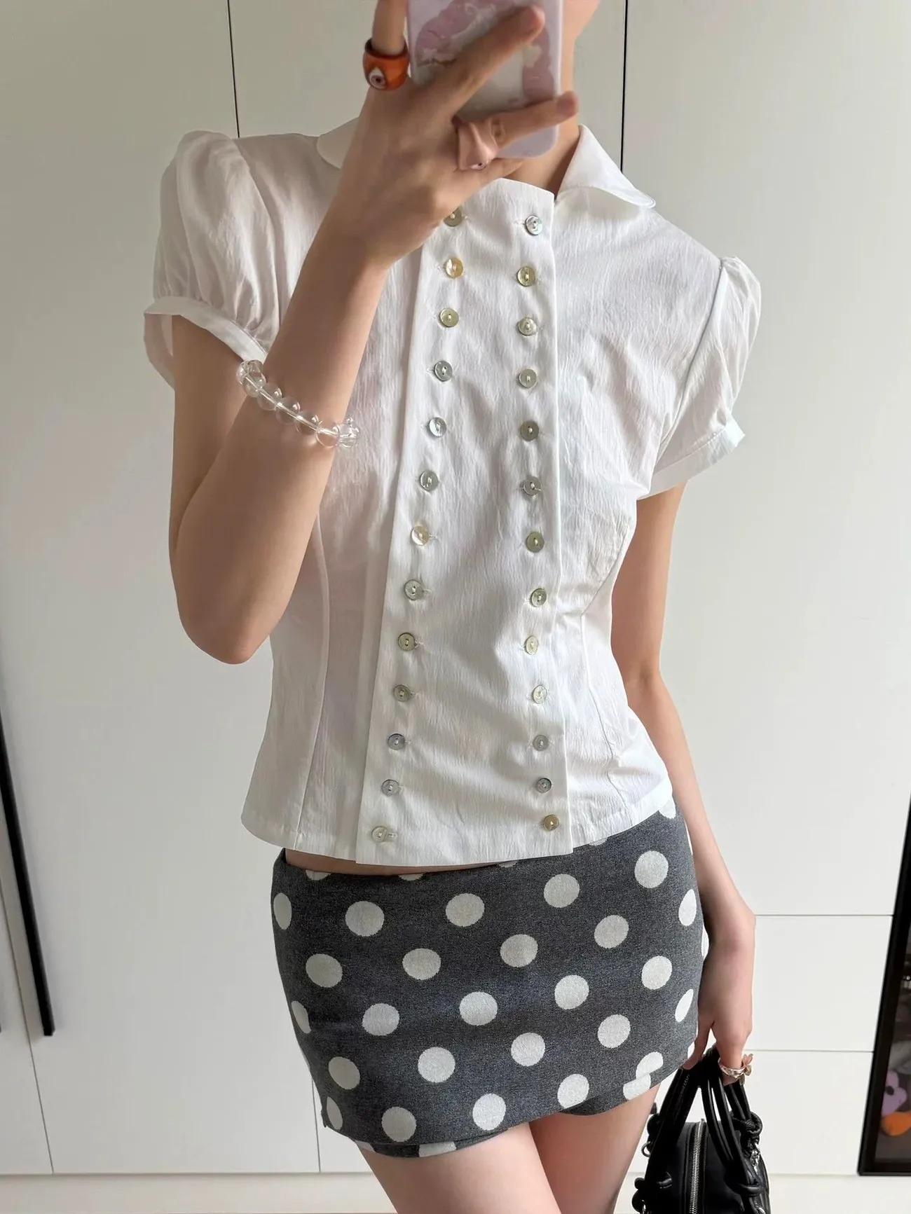 Vintage Fashion Korea - Camicetta con Colletto Peter Pan Stile