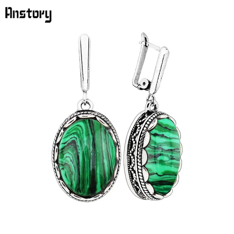 Vintage Fashion Looks - Fiore Ovale Malachite Ciondola Gli Orecchini